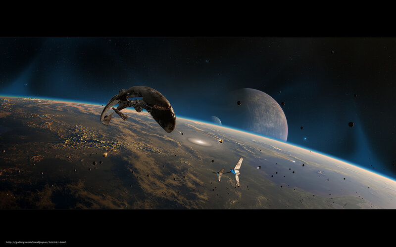 Space battle over a planet