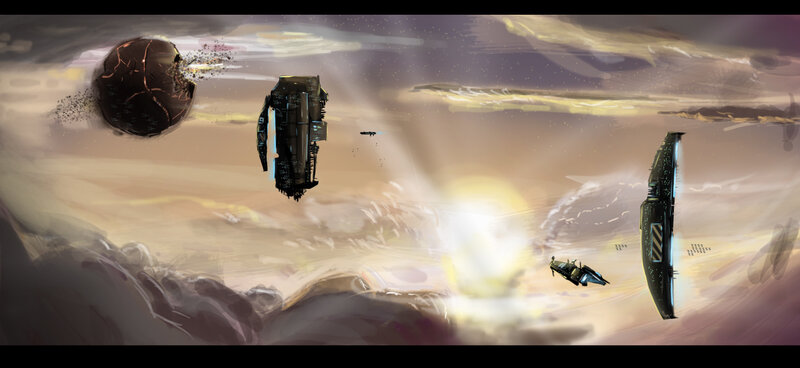 space battle over alien planet