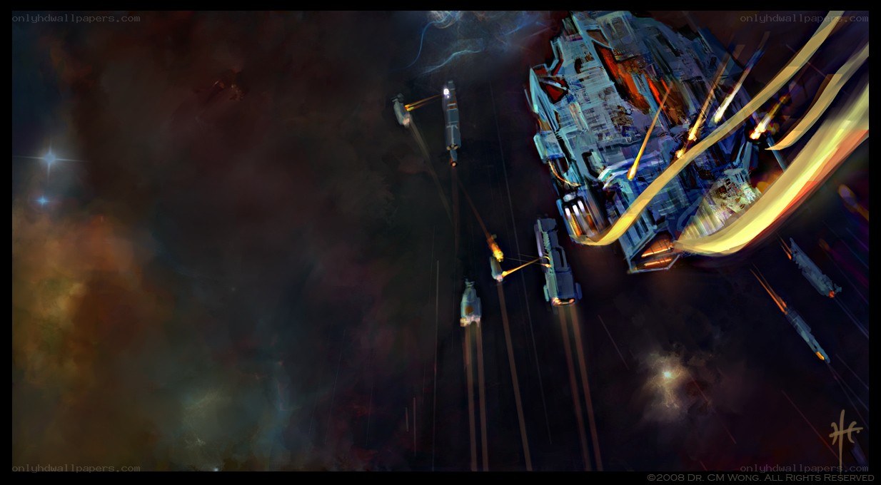 Space battle with capital ship