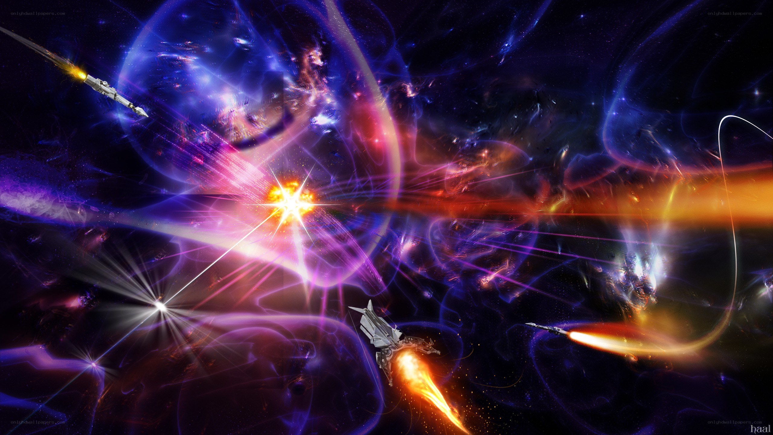 Space battle with energy weapons