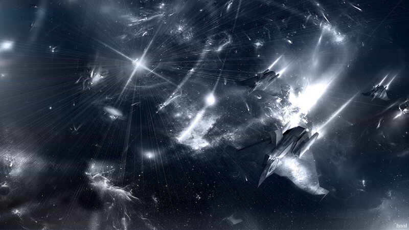 space battle with fighter jets