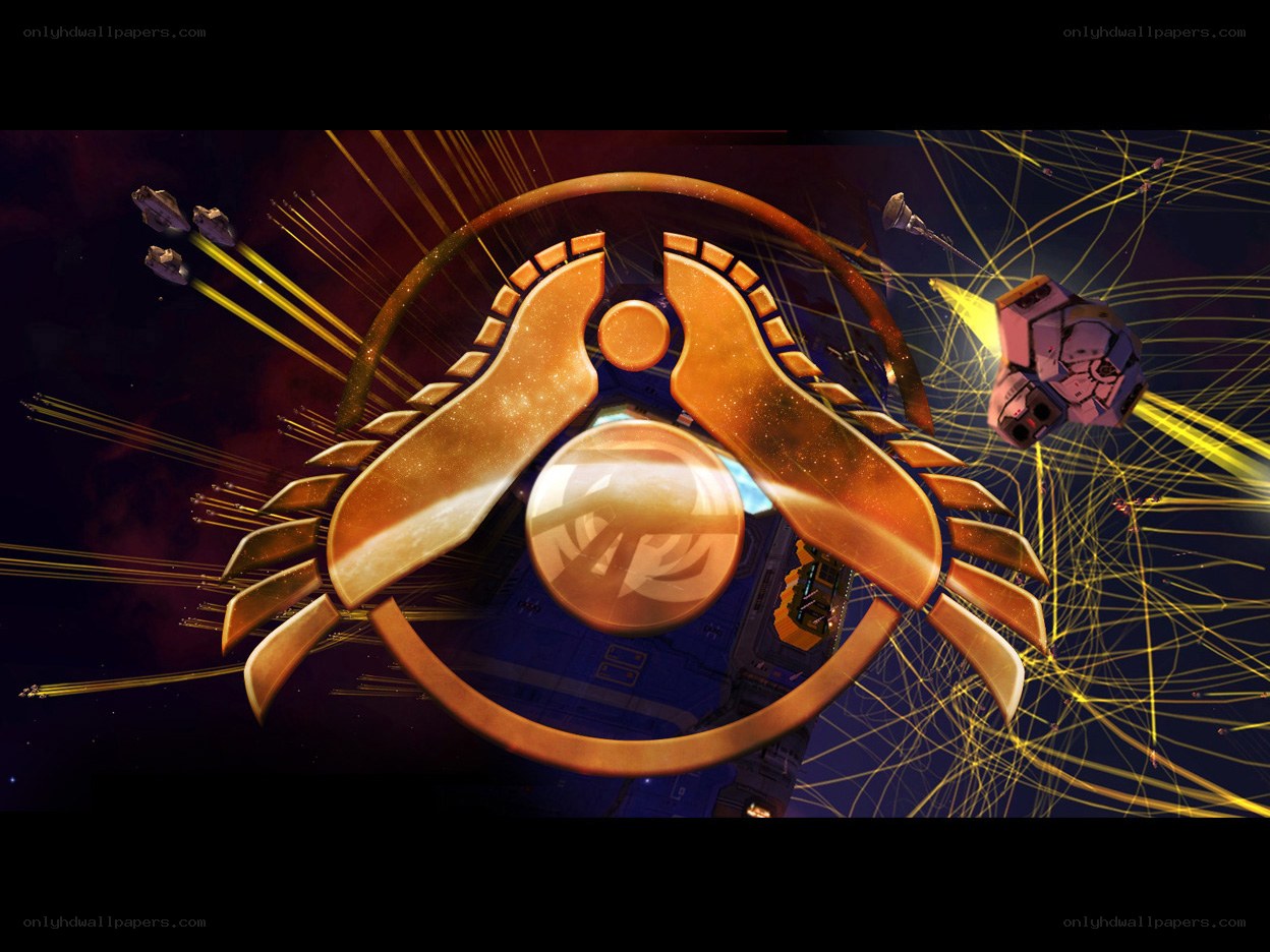space battle with golden emblem