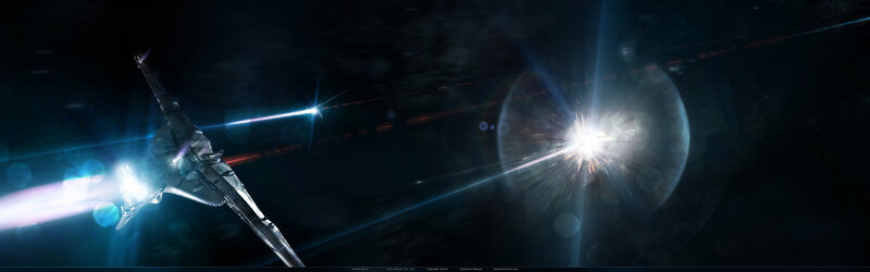 Space battle with laser fire