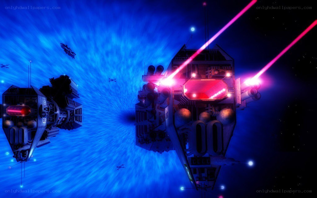 space battle with laser ships