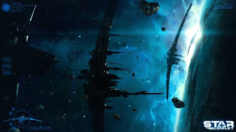 space battle with starship wreckage