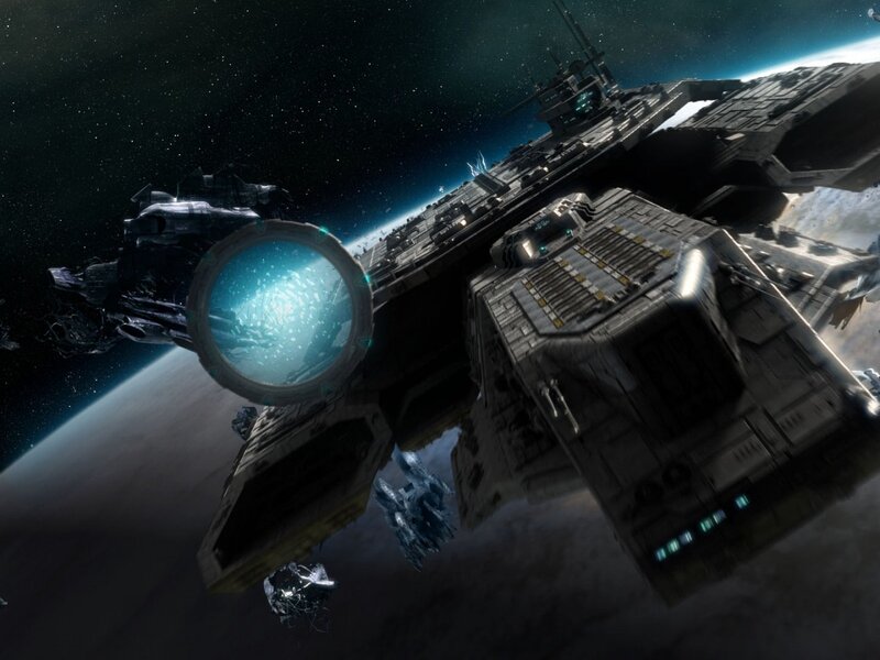 Space Battleship — Gray, Dramatic, Digital Art, Planet