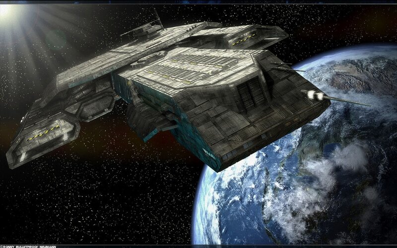Space Battleship — Gray, Dramatic, Digital Art
