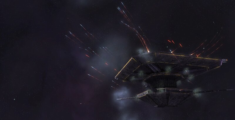 Space Battleship in Combat — Black