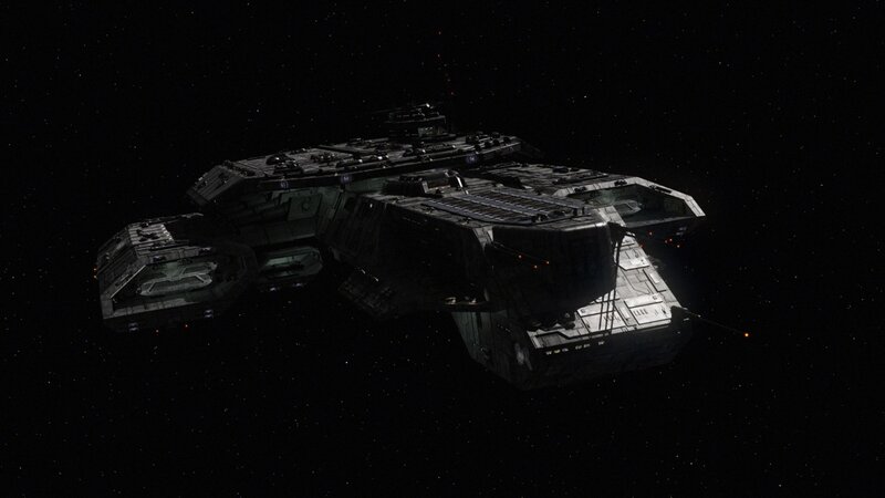 space battleship in deep space