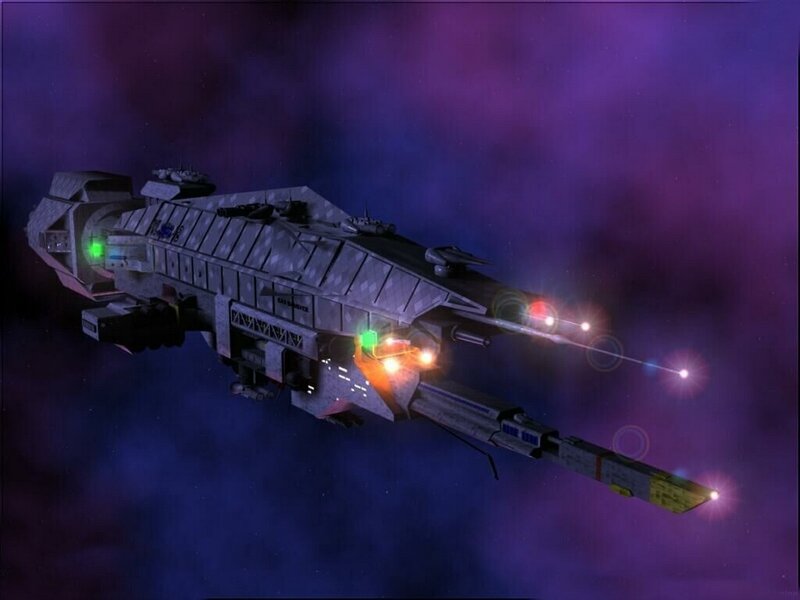 Space Battleship in Flight
