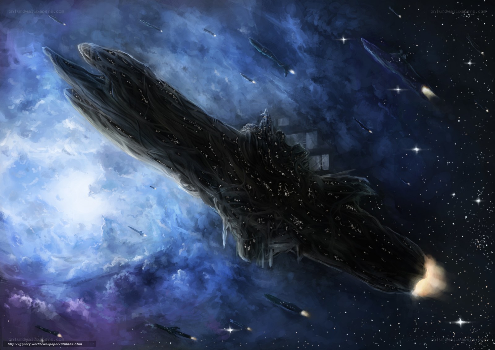 Space battleship in nebula