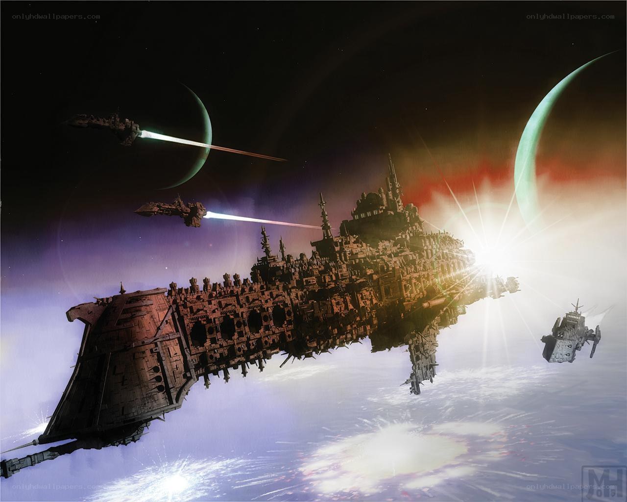 Space battleship in orbit