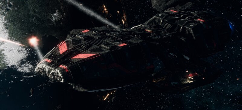 Space Battleship in Orbit — Black, Dramatic