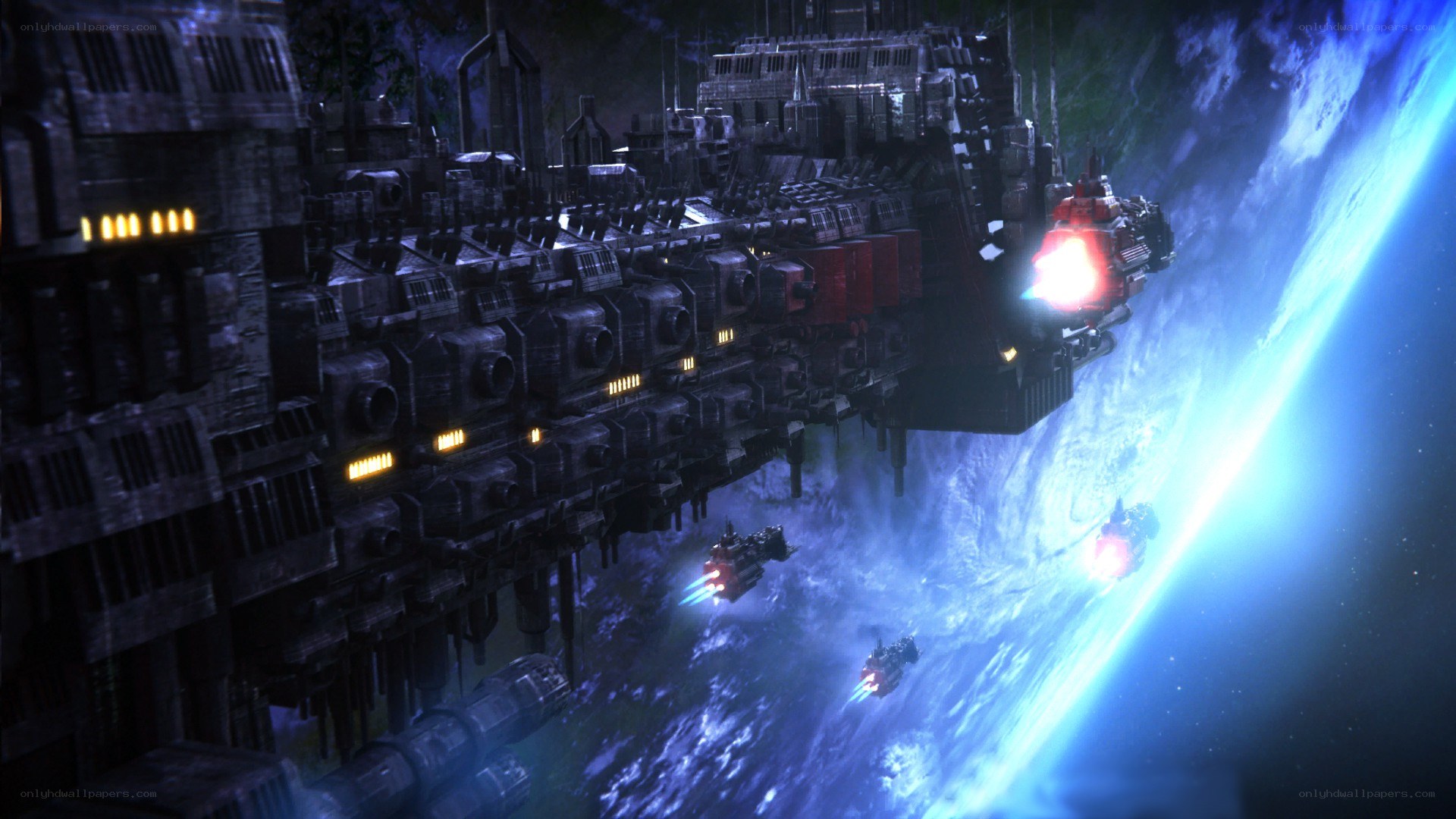 space battleship near planet