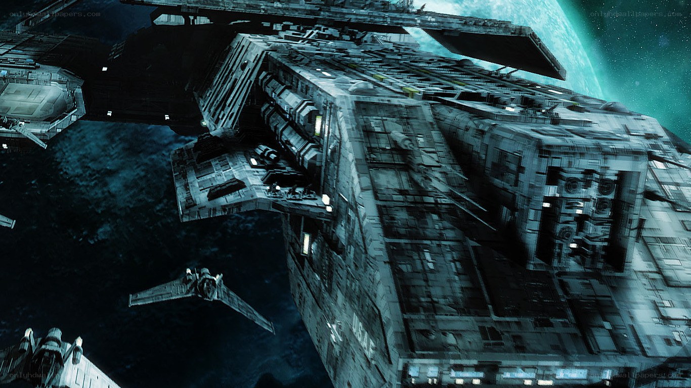space battleship near planet