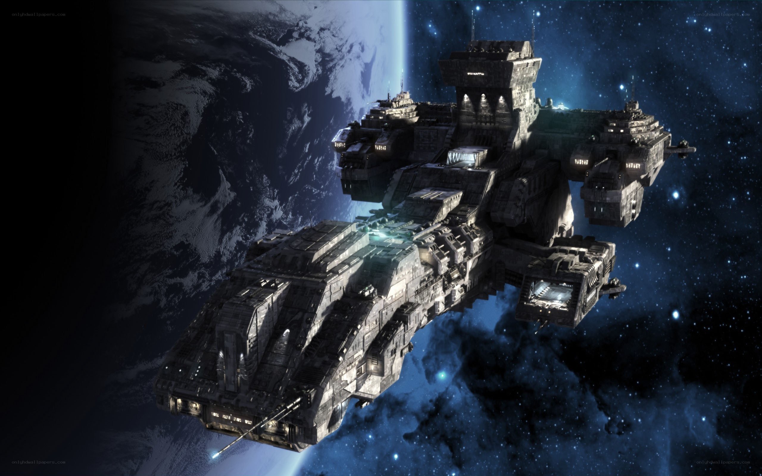 space battleship near planet