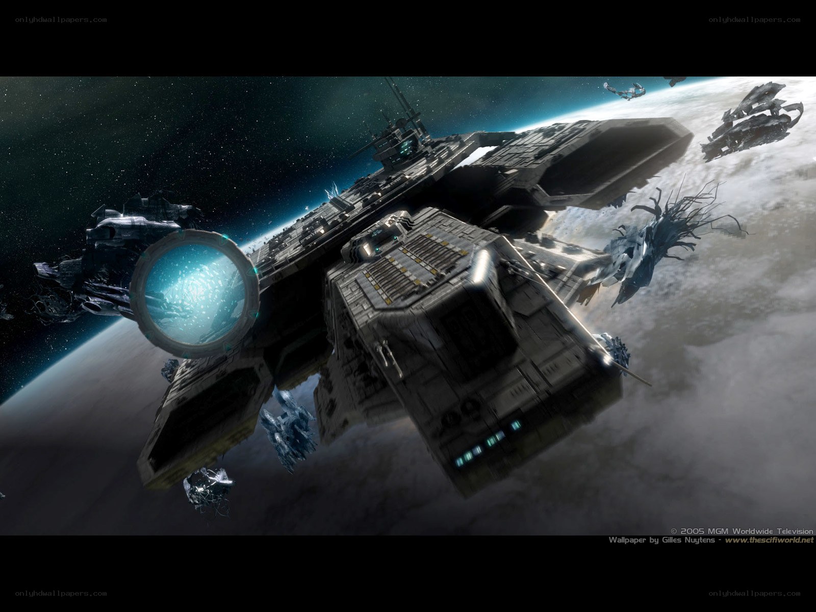 space battleship near planet