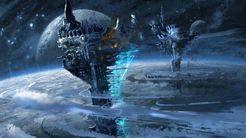 Space Battleship over Planet