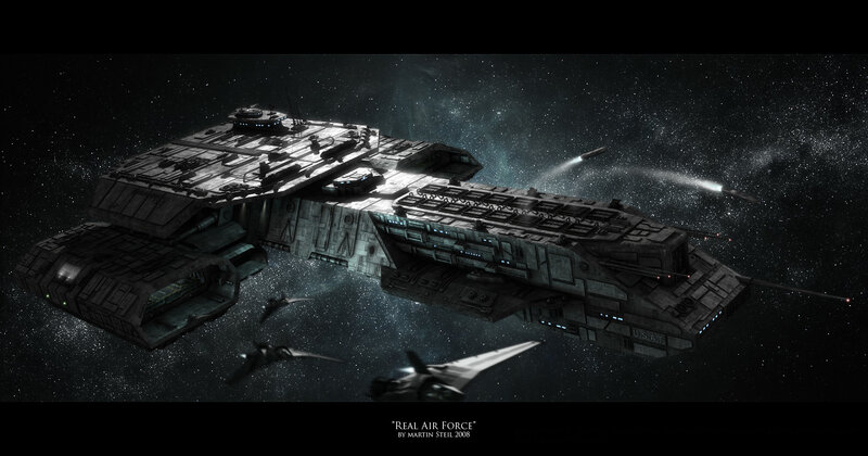 Space battleship with fighters