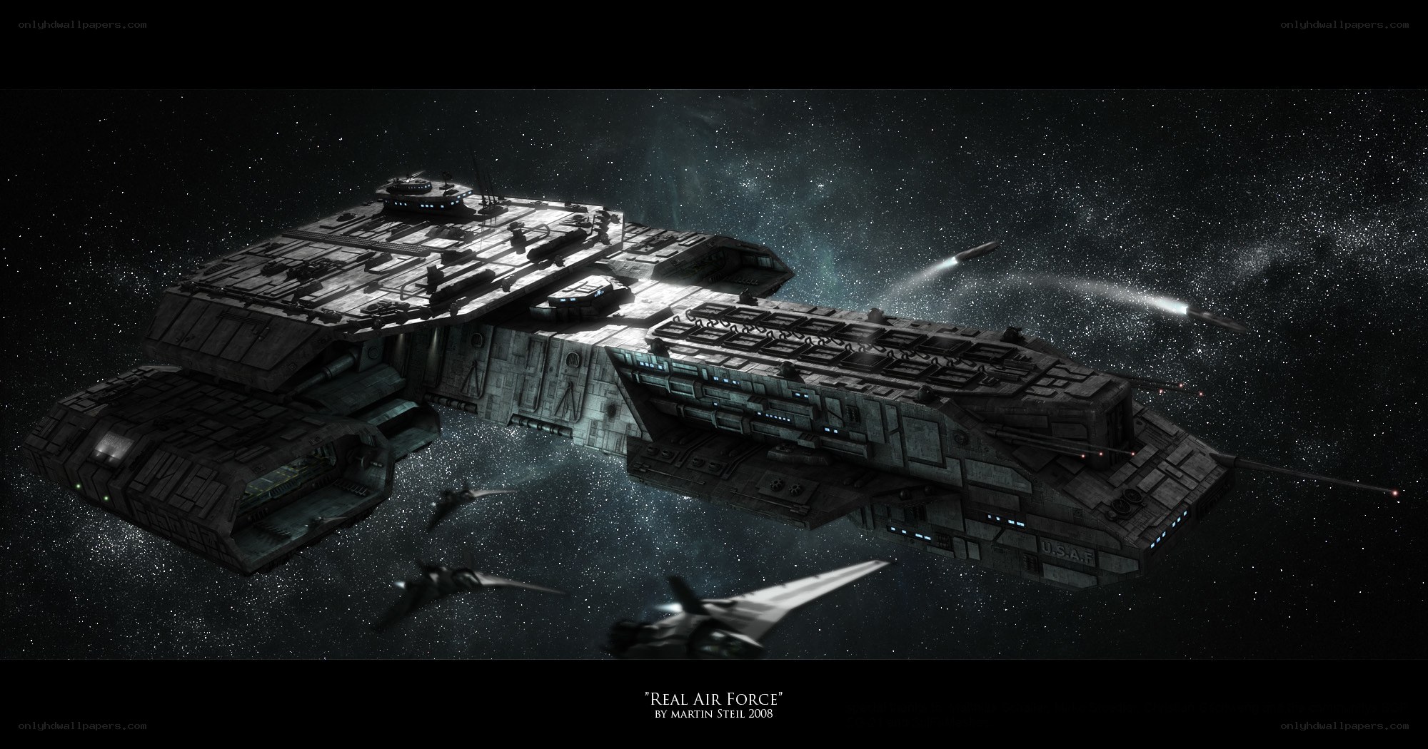Space battleship with fighters