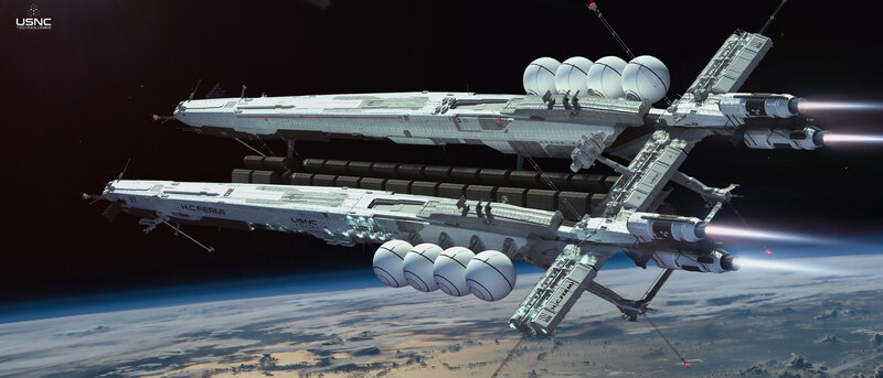Space Battleships in Orbit — White
