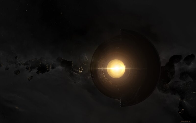 Space Beacon in Asteroid Field — Black