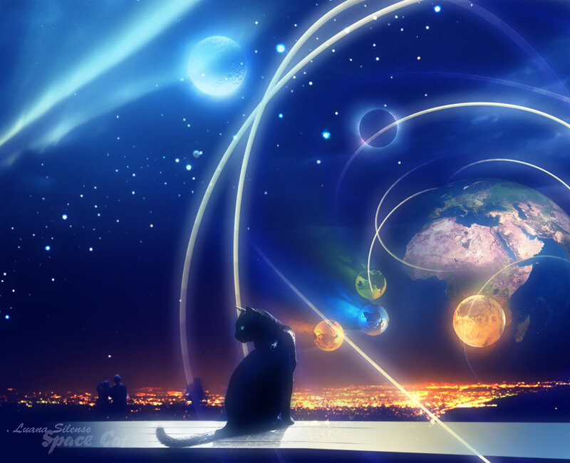 space cat with planets