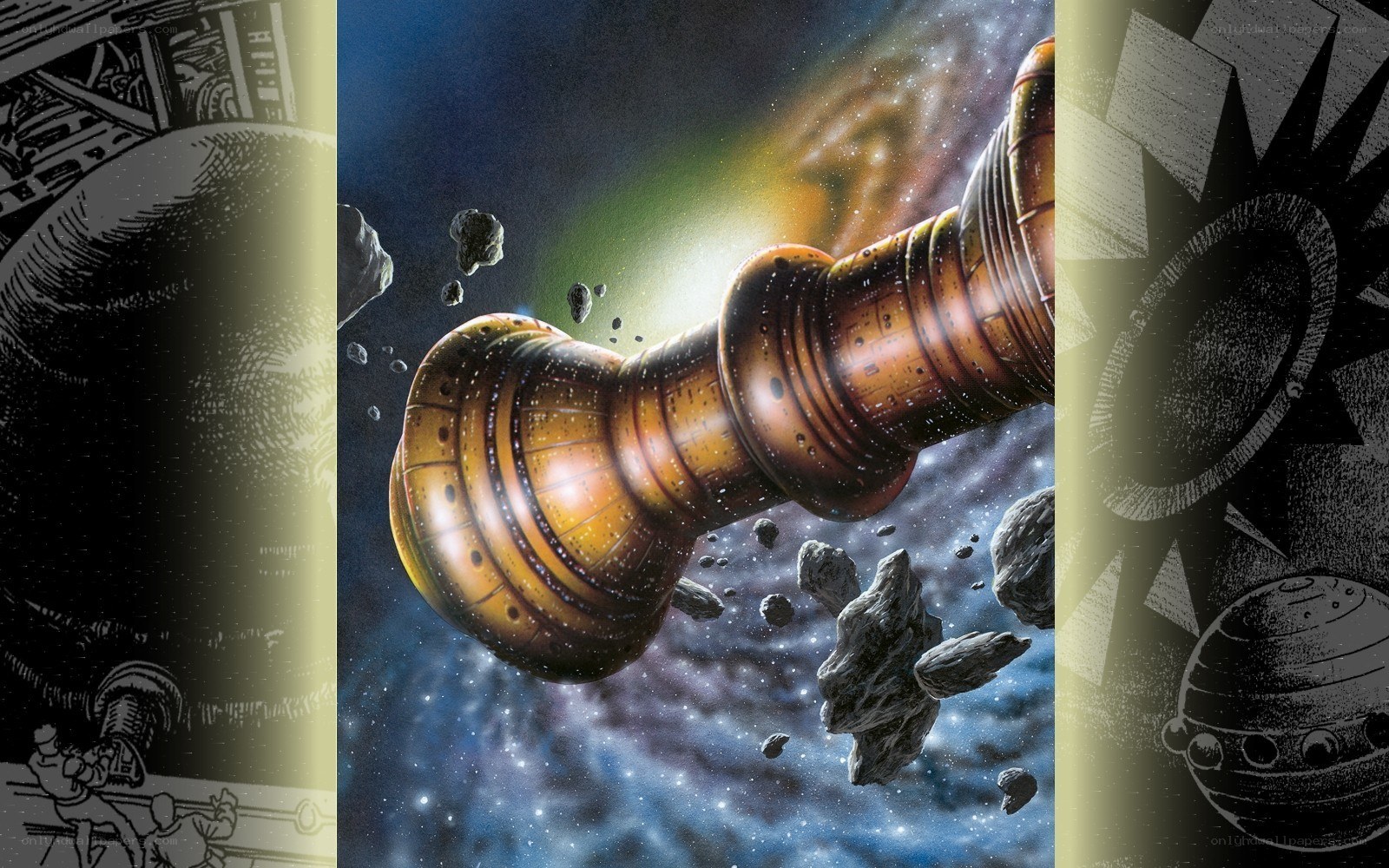 Space chess piece in asteroid field