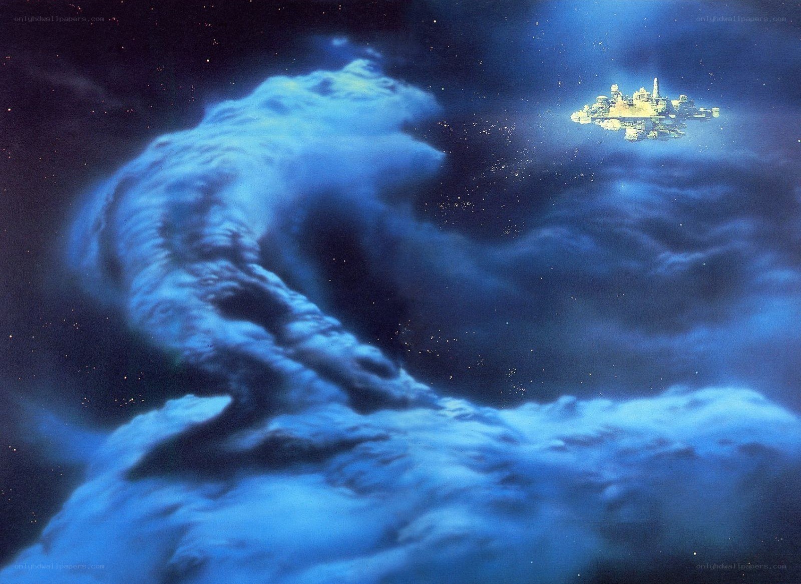 space city above clouds