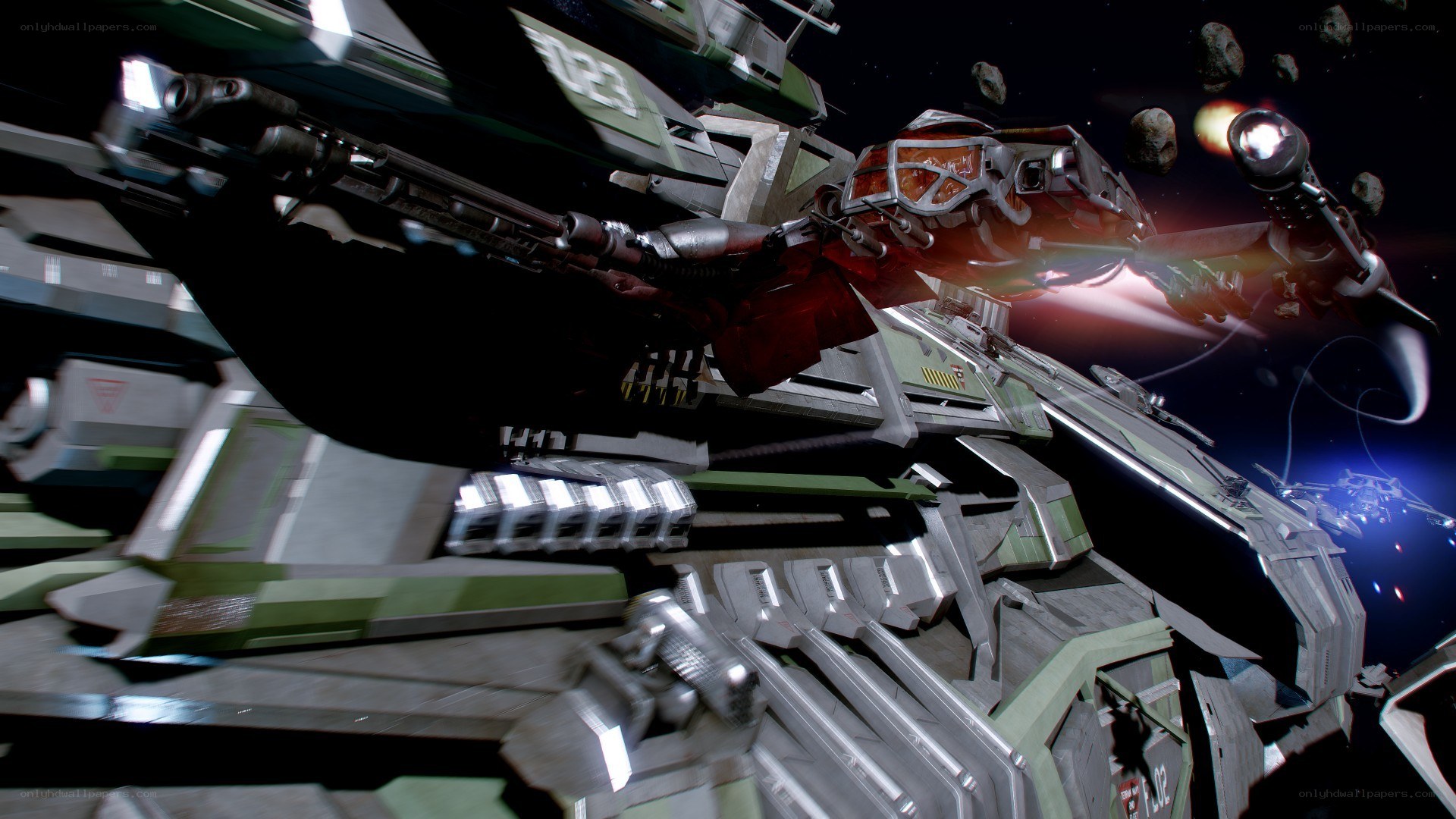 Space combat scene with ships