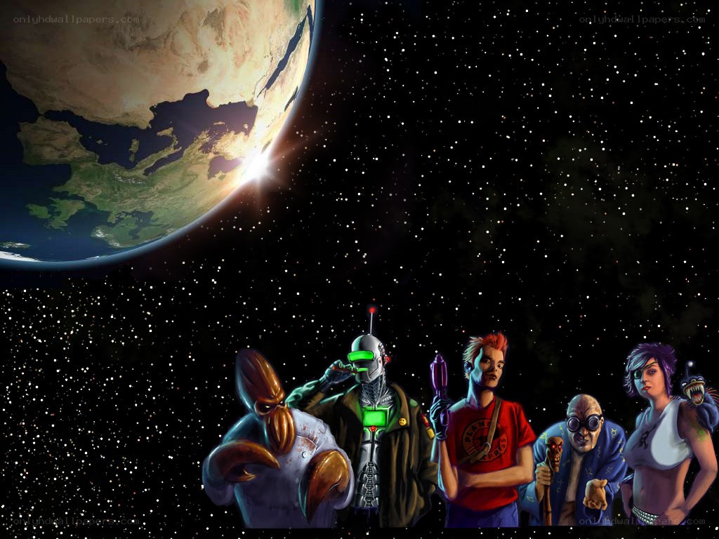 space crew with planet backdrop