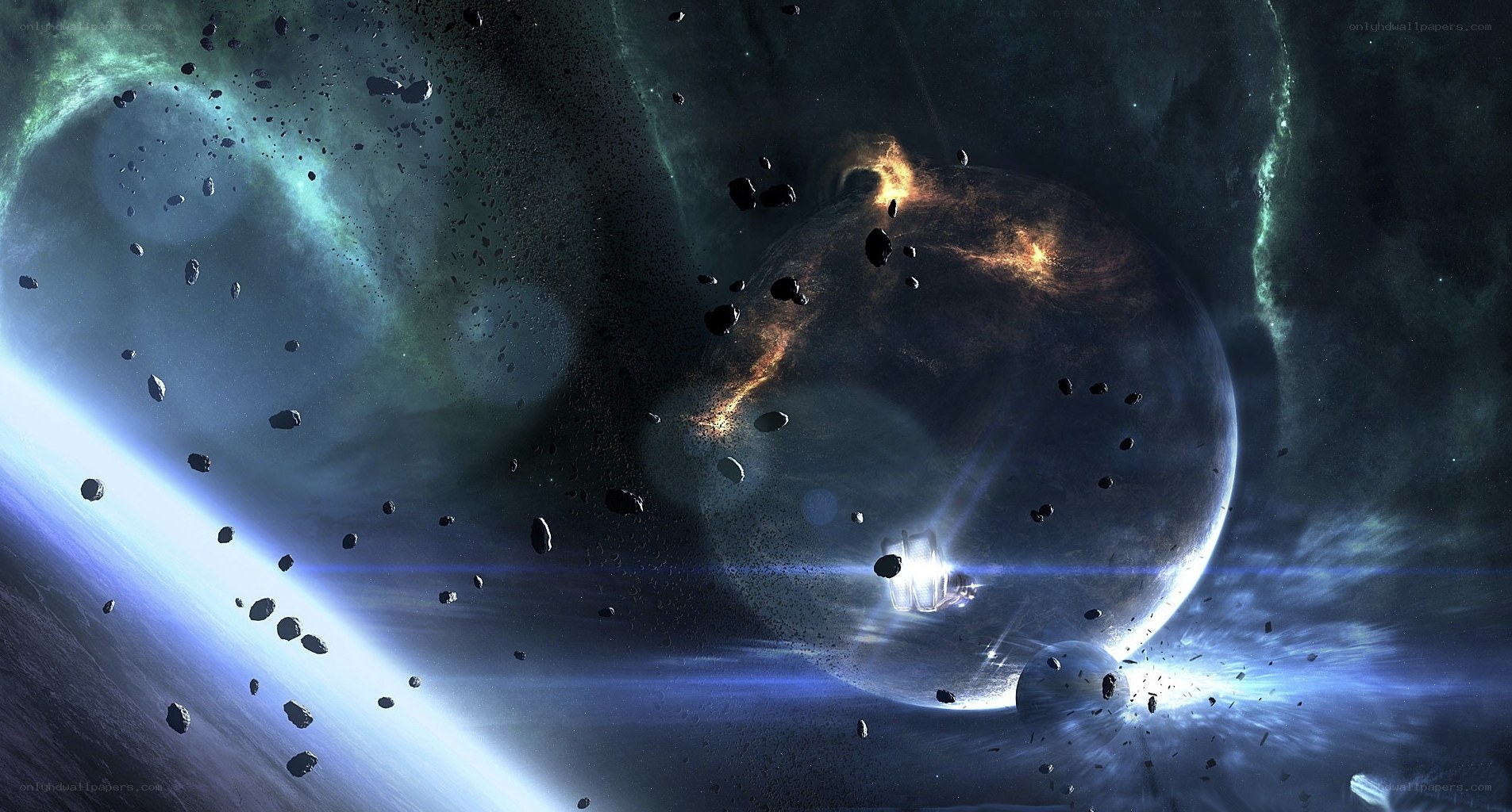 Space debris near planet