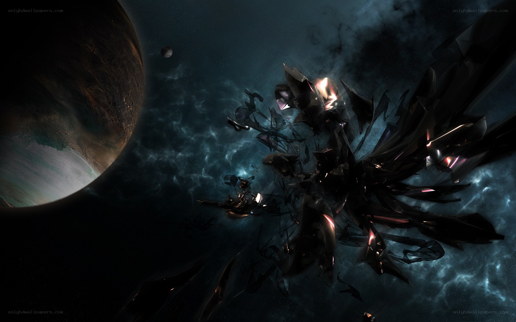 Space debris near planet