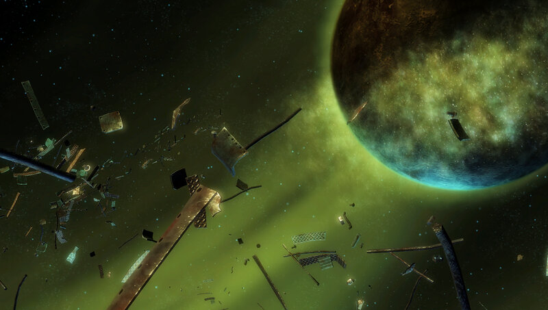 Space Debris Orbiting Planet — Green