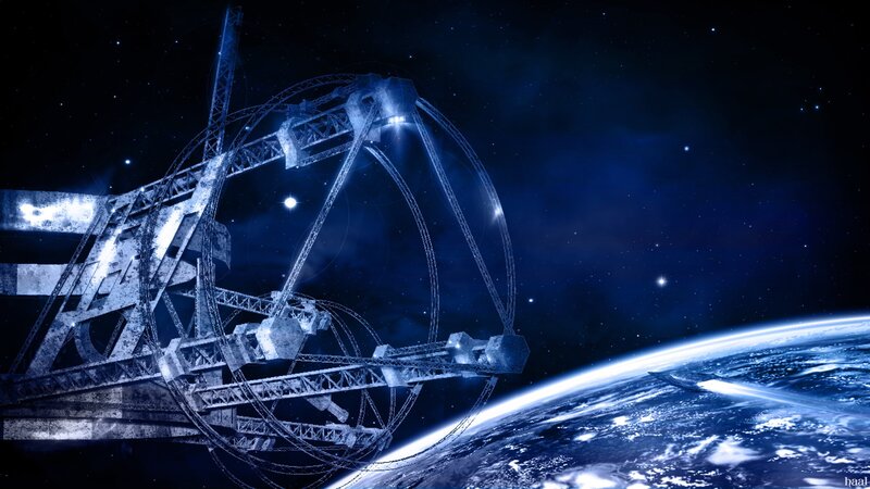 Space Elevator Structure — Blue, Dramatic