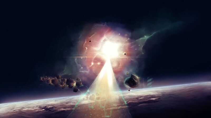 Space Explosion over Planet — Purple