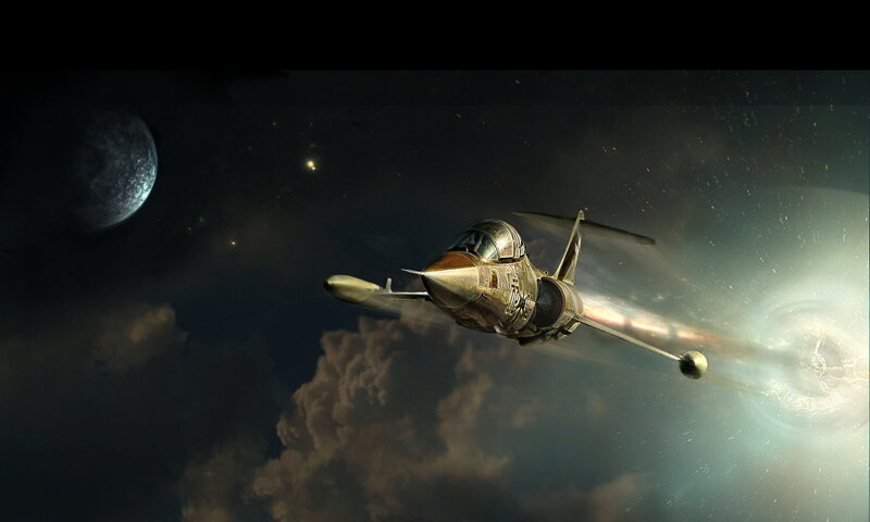 space fighter jet in orbit