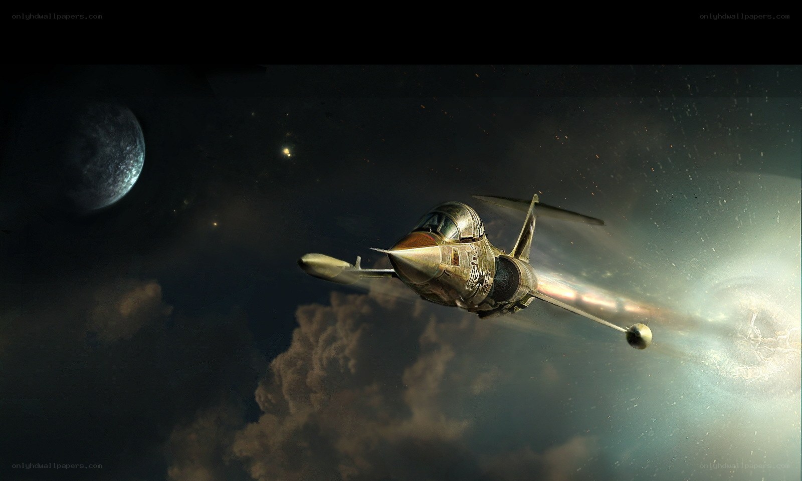 space fighter jet in orbit