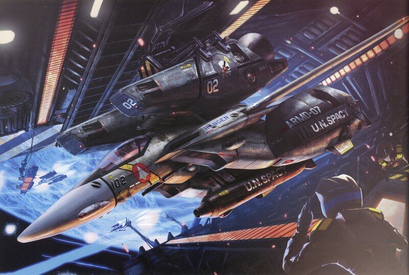 Space fighter jets in hangar