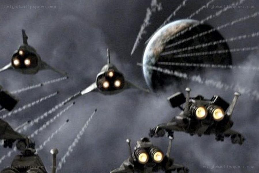 space fighters attack planet
