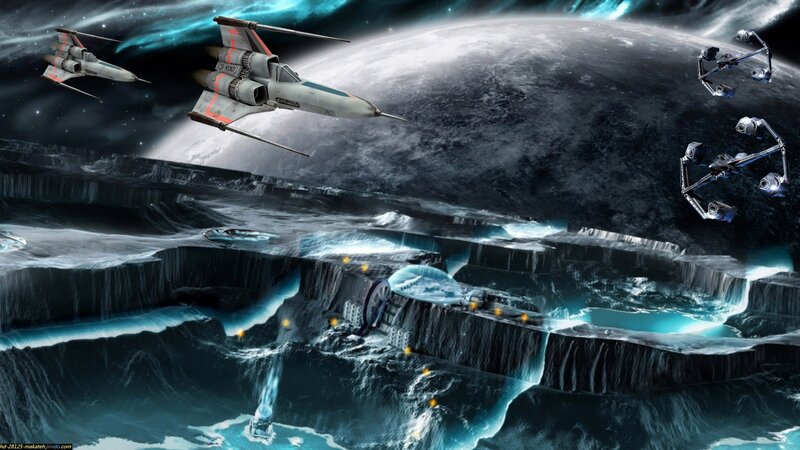 Space Fighters in Orbit — Blue, Dramatic, Digital Art