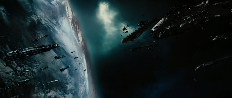 space fleet above a planet