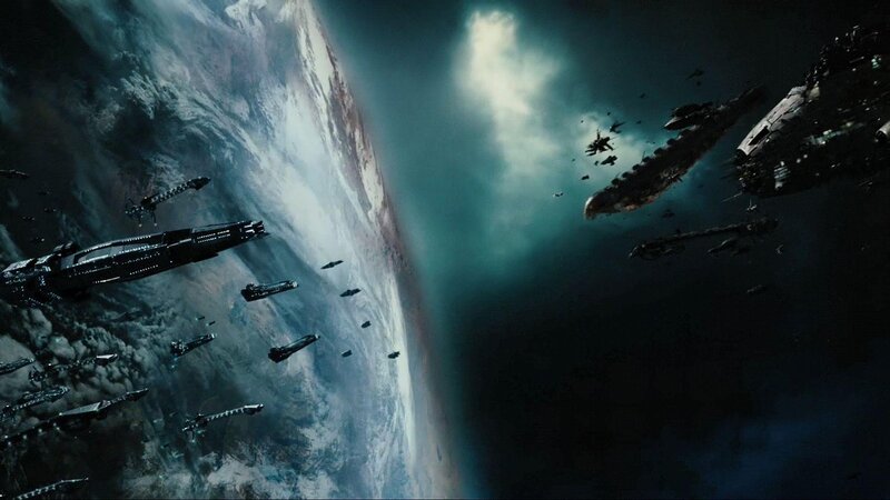 space fleet above planet