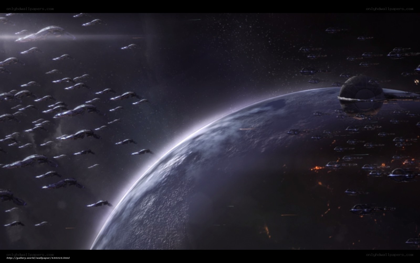 space fleet approaching planet