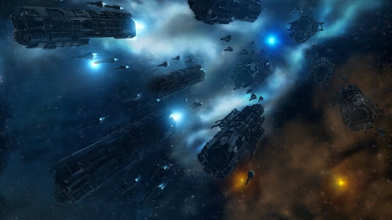 space fleet in nebula