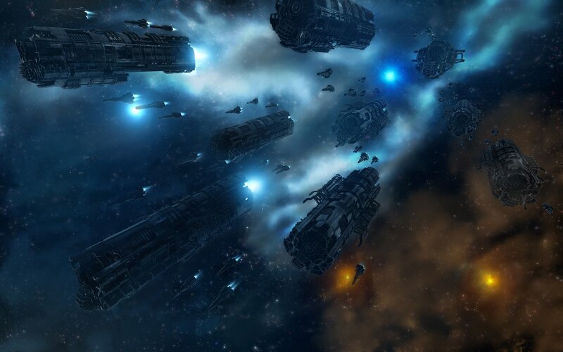 space fleet in nebula
