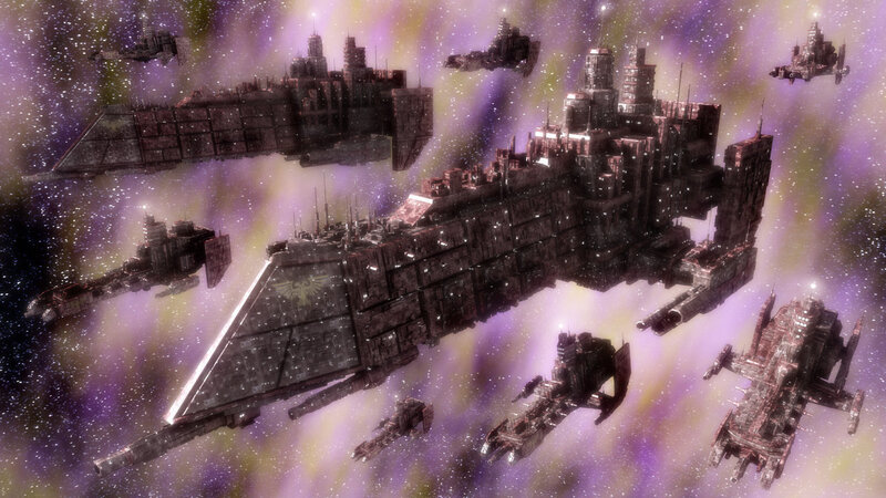 Space fleet in nebula
