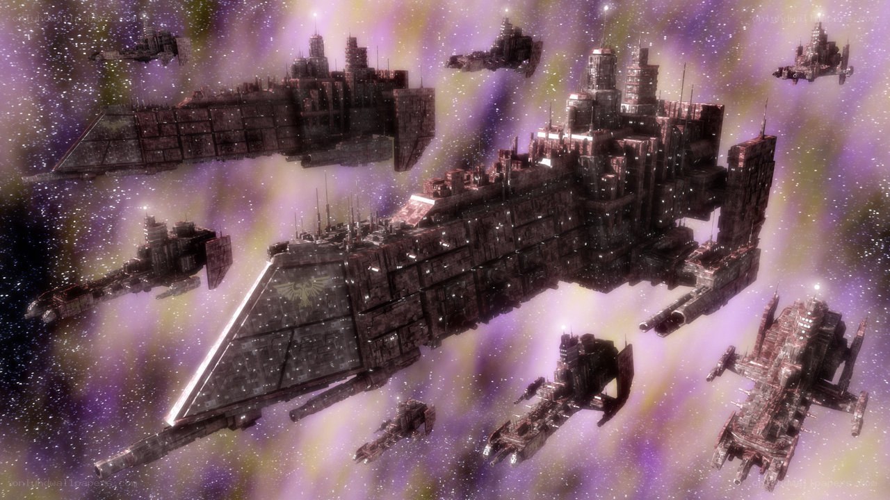 Space fleet in nebula