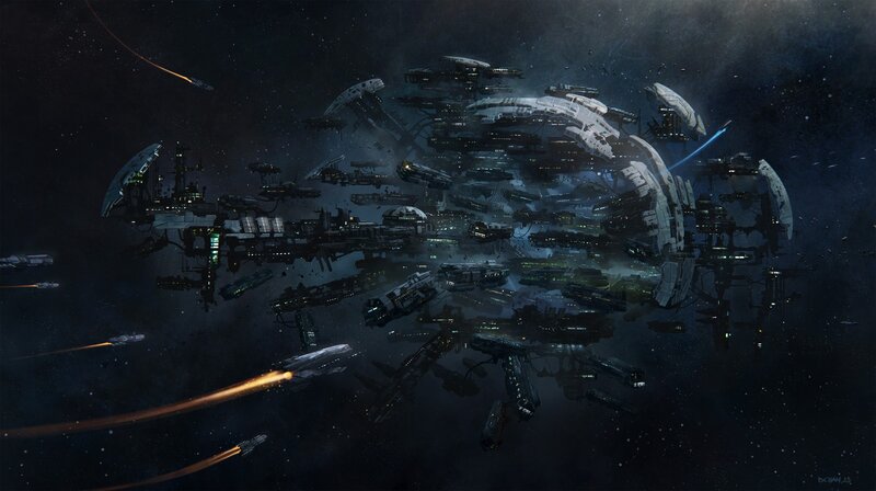 Space Fleet in Orbit — Black