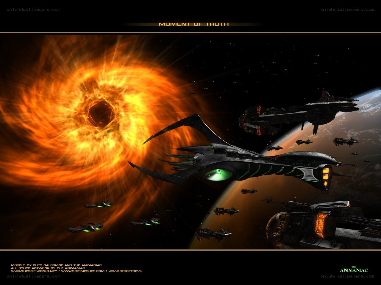 Space fleet near a wormhole